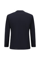 Koyu Lacivert Slim Fit Dar Kesim Klasik Çizgili Yünlü Takım Elbise