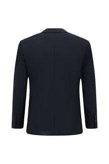 Koyu Lacivert Slim Fit Dar Kesim Klasik Çizgili Yünlü Takım Elbise