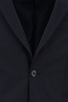 Koyu Lacivert Slim Fit Dar Kesim Klasik Çizgili Yünlü Takım Elbise