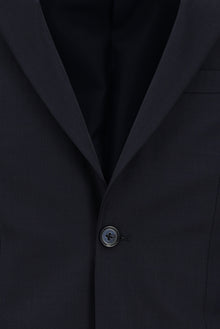 Koyu Lacivert Slim Fit Dar Kesim Klasik Çizgili Yünlü Takım Elbise