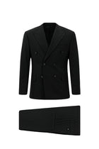 Siyah Regular Fit Flex Suit Yünlü Çizgili Kruvaze Takım Elbise