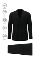 Siyah Regular Fit Flex Suit Yünlü Çizgili Kruvaze Çantalı Takım Elbise