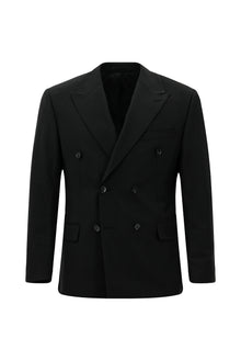 Siyah Regular Fit Flex Suit Yünlü Çizgili Kruvaze Takım Elbise