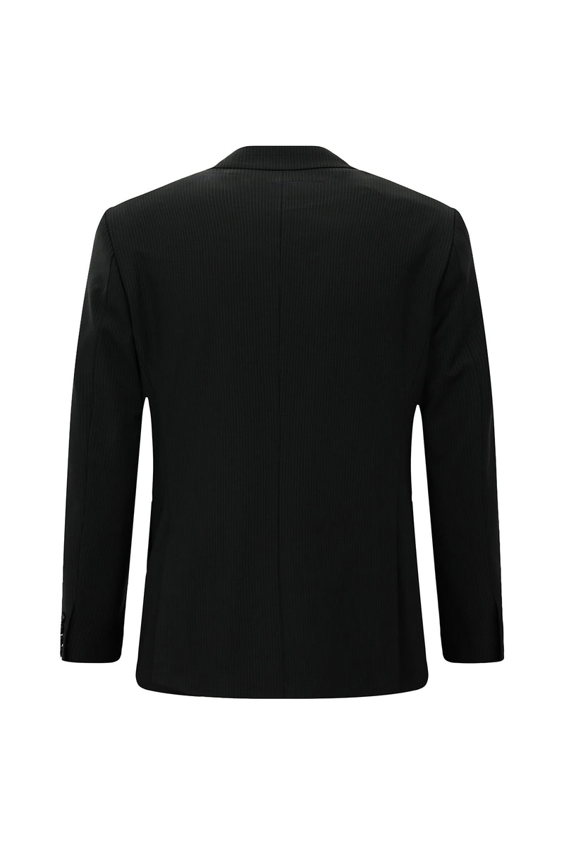 Siyah Regular Fit Flex Suit Yünlü Çizgili Kruvaze Çantalı Takım Elbise