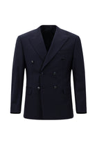 Koyu Lacivert Regular Fit Flex Suit Yünlü Çizgili Kruvaze Çantalı Takım Elbise