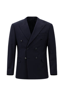 Koyu Lacivert Regular Fit Flex Suit Yünlü Çizgili Kruvaze Çantalı Takım Elbise