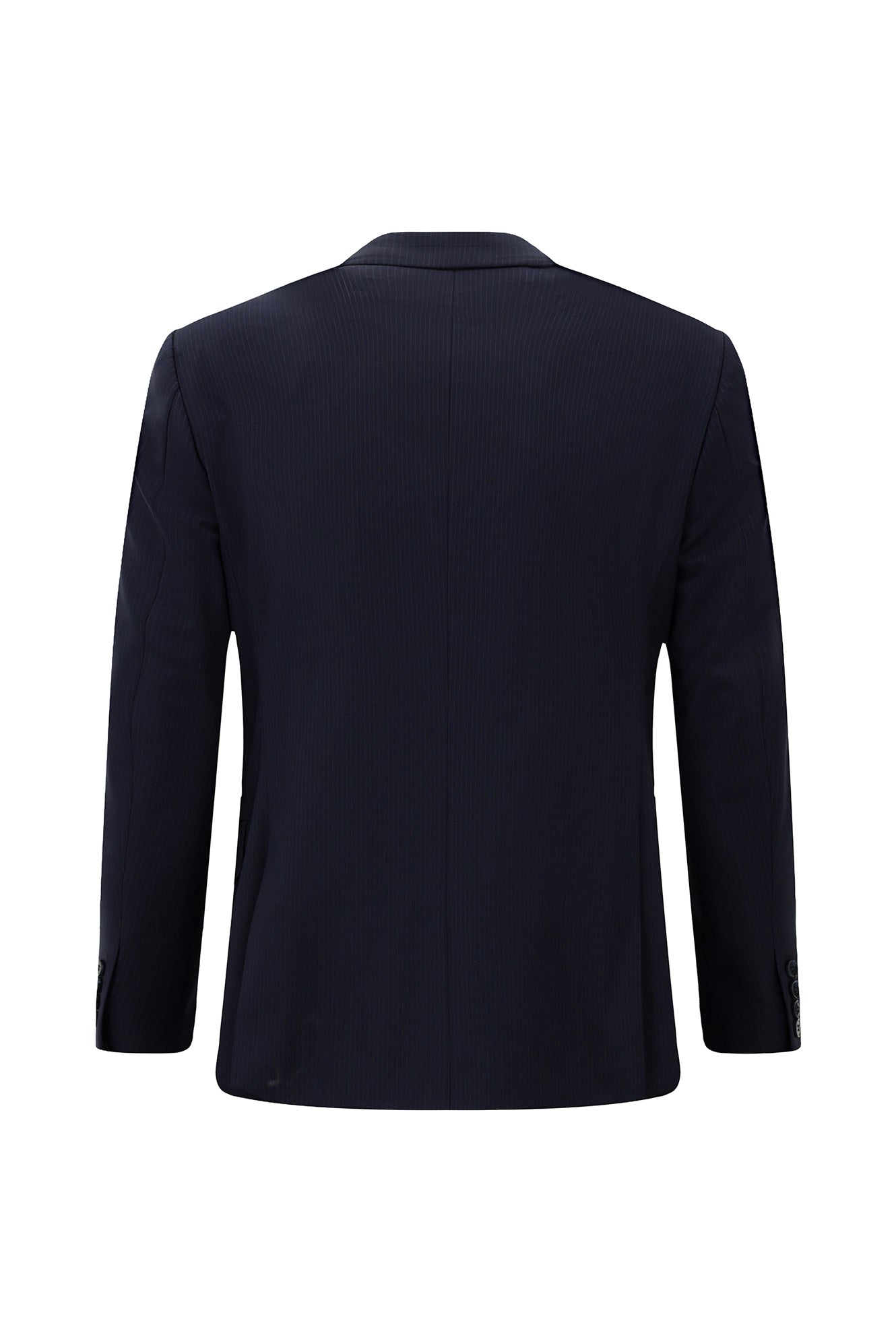 Koyu Lacivert Regular Fit Flex Suit Yünlü Çizgili Kruvaze Çantalı Takım Elbise