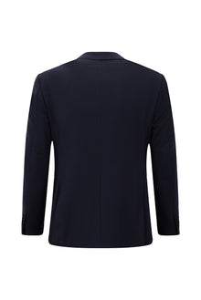 Koyu Lacivert Regular Fit Flex Suit Yünlü Çizgili Kruvaze Çantalı Takım Elbise