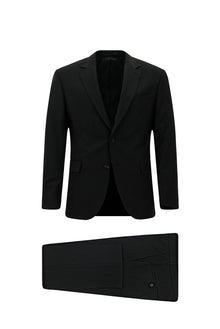 Siyah Regular Fit Flex Suit Yünlü Çizgili Klasik Takım Elbise