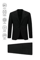 Siyah Regular Fit Flex Suit Yünlü Çizgili Klasik Çantalı Takım Elbise