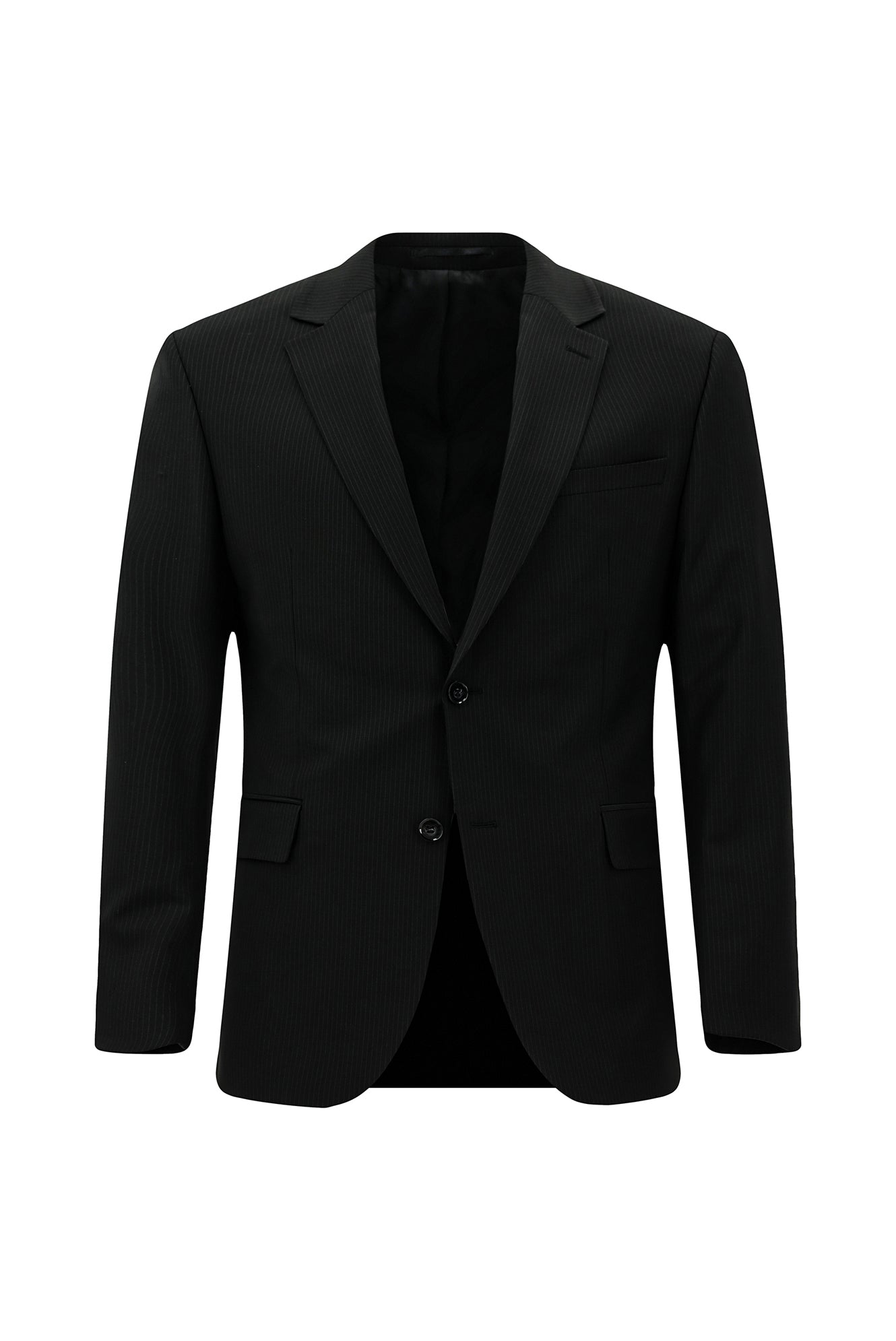 Siyah Regular Fit Flex Suit Yünlü Çizgili Klasik Çantalı Takım Elbise