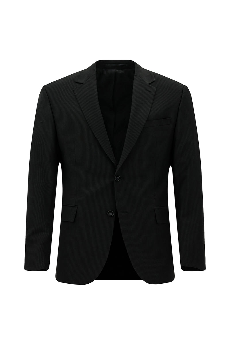Siyah Regular Fit Flex Suit Yünlü Çizgili Klasik Çantalı Takım Elbise