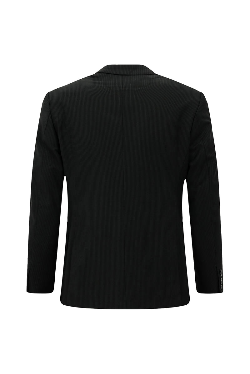 Siyah Regular Fit Flex Suit Yünlü Çizgili Klasik Çantalı Takım Elbise