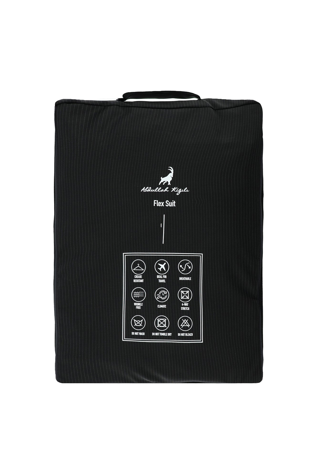 Siyah Muscle Fit Flex Suit Yünlü Çizgili Klasik Çantalı Takım Elbise