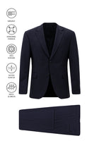 Koyu Lacivert Muscle Fit Flex Suit Yünlü Çizgili Klasik Çantalı Takım Elbise