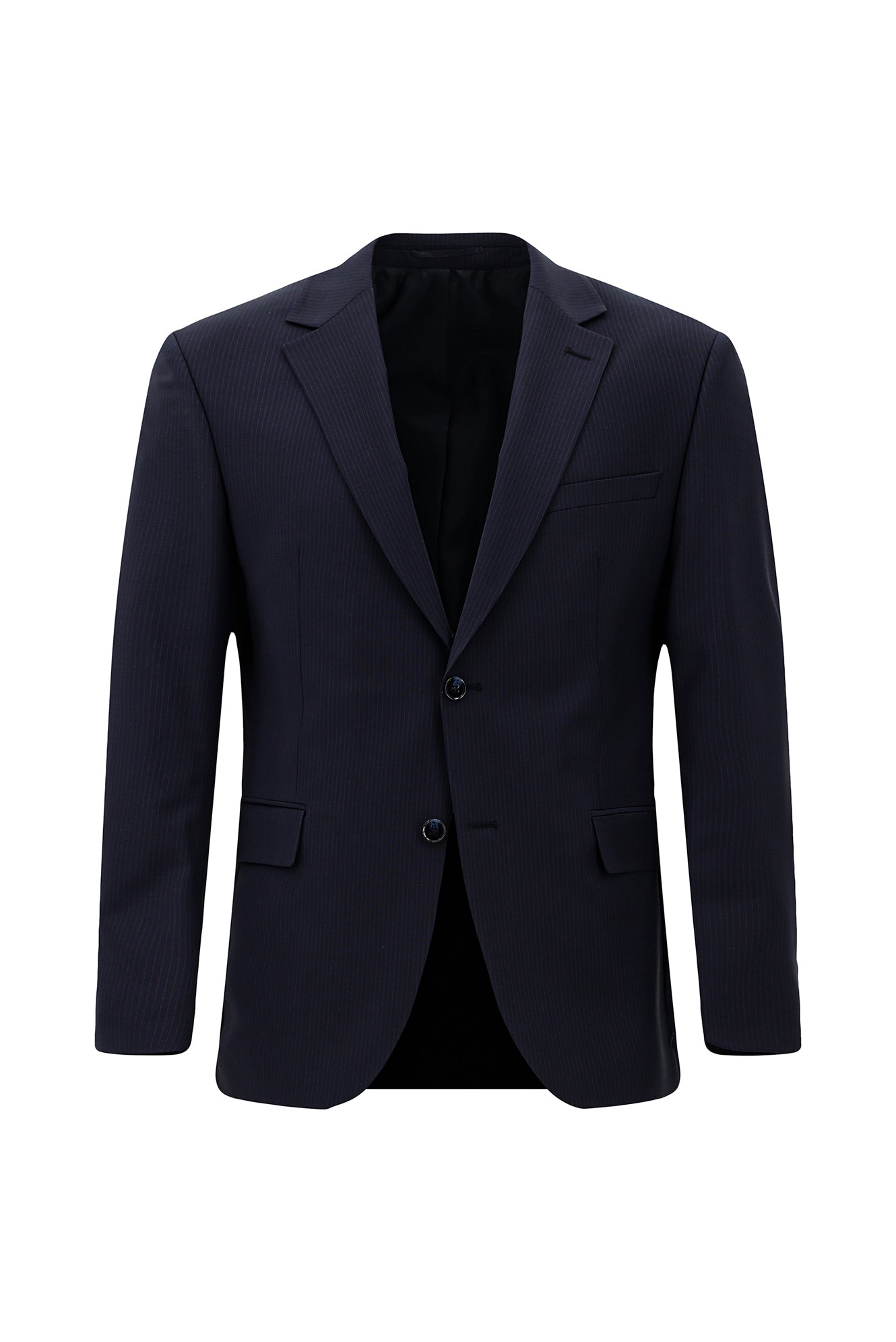 Koyu Lacivert Muscle Fit Flex Suit Yünlü Çizgili Klasik Çantalı Takım Elbise