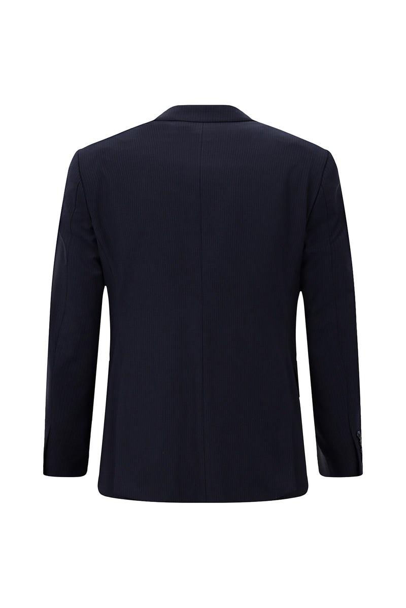 Koyu Lacivert Muscle Fit Flex Suit Yünlü Çizgili Klasik Çantalı Takım Elbise