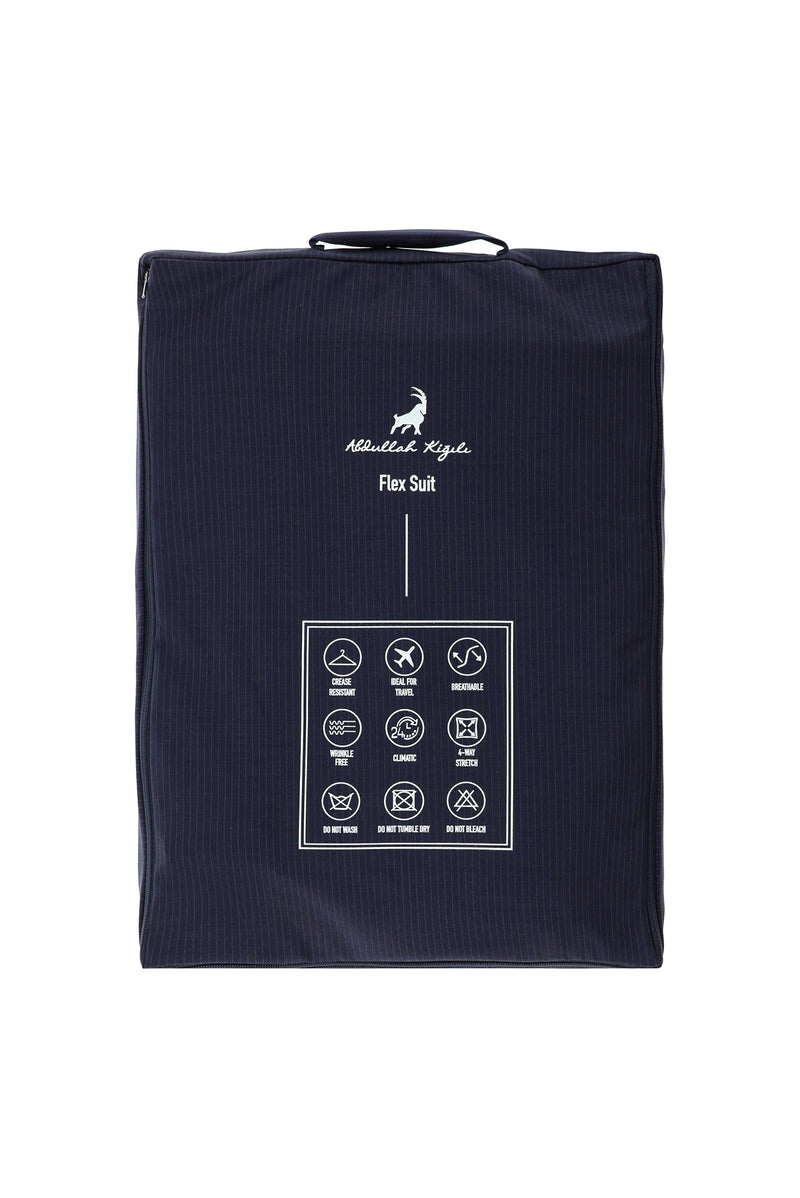 Koyu Lacivert Regular Fit Flex Suit Yünlü Çizgili Klasik Çantalı Takım Elbise