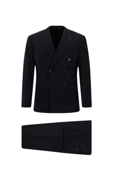 Siyah Lacivert Regular Fit Çantalı Flex Suit Yünlü Kruvaze Takım Elbise