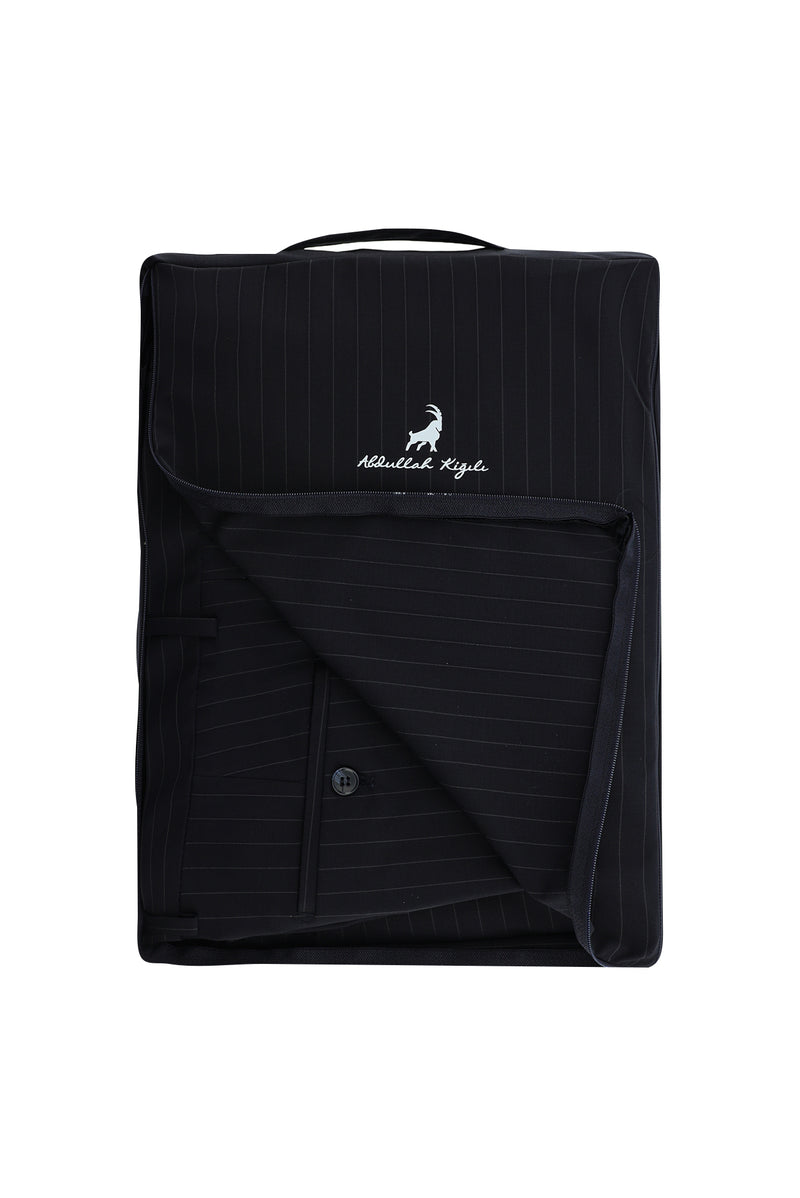 Siyah Lacivert Regular Fit Çantalı Flex Suit Yünlü Kruvaze Takım Elbise