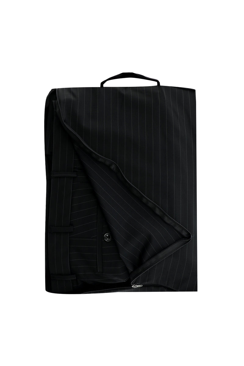 Siyah Regular Fit Çantalı Flex Suit Yünlü Çizgili Klasik Takım Elbise