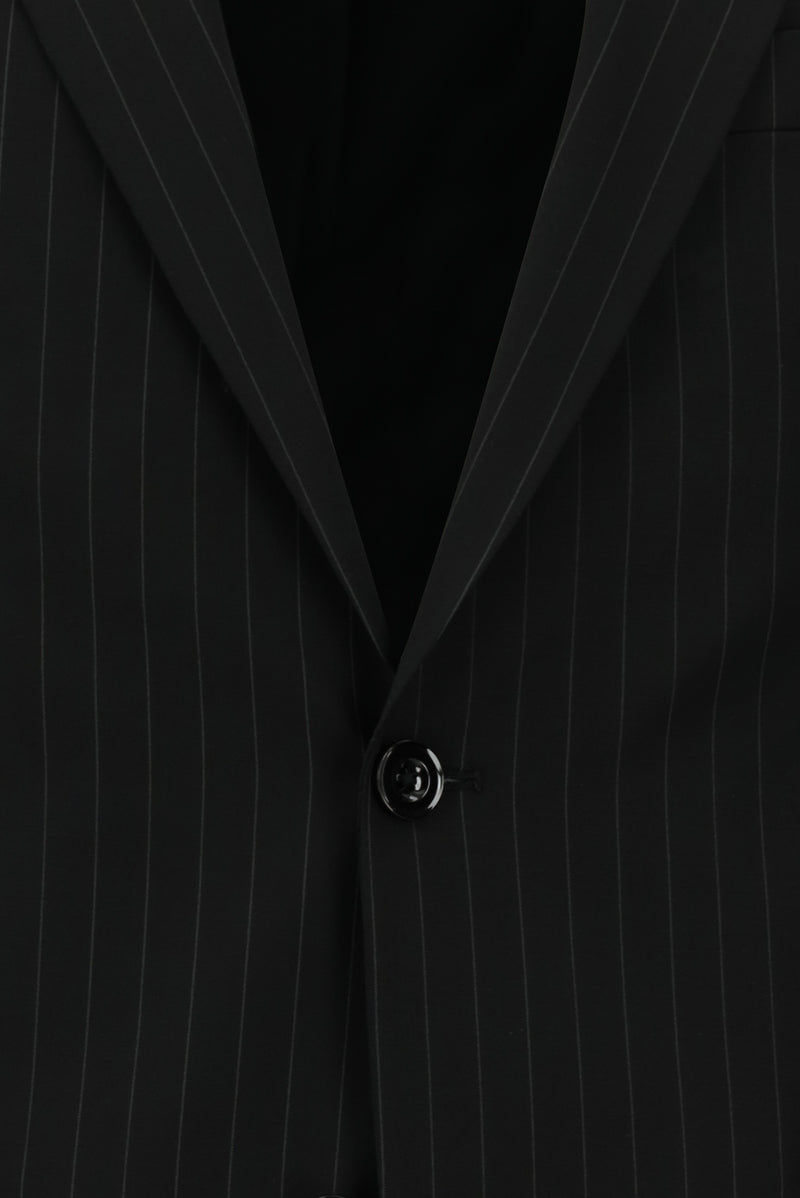 Siyah Regular Fit Çantalı Flex Suit Yünlü Çizgili Klasik Takım Elbise