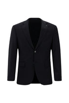 Siyah Lacivert Regular Fit Çantalı Flex Suit Yünlü Çizgili Klasik Takım Elbise