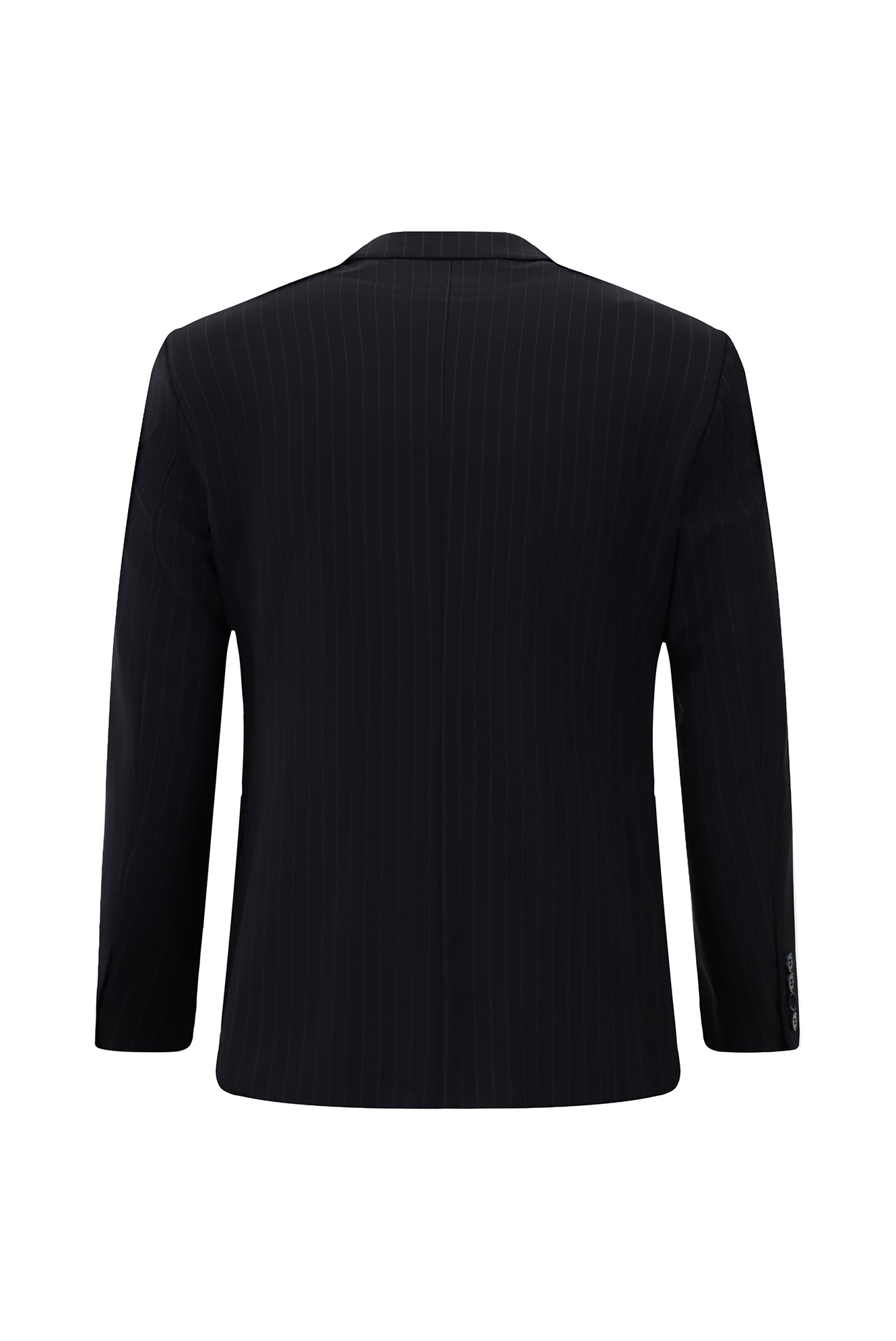 Siyah Lacivert Regular Fit Çantalı Flex Suit Yünlü Çizgili Klasik Takım Elbise