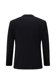 Siyah Lacivert Regular Fit Çantalı Flex Suit Yünlü Çizgili Klasik Takım Elbise