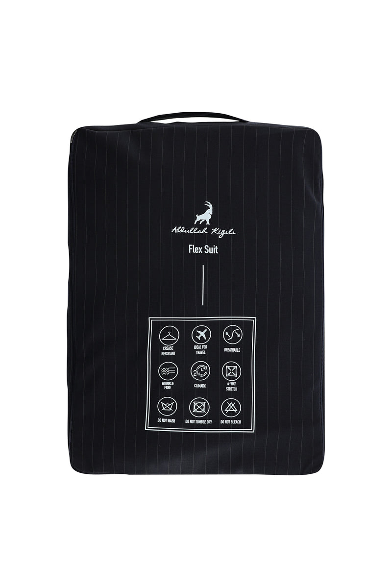 Siyah Lacivert Regular Fit Çantalı Flex Suit Yünlü Çizgili Klasik Takım Elbise