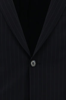 Siyah Lacivert Regular Fit Çantalı Flex Suit Yünlü Çizgili Klasik Takım Elbise