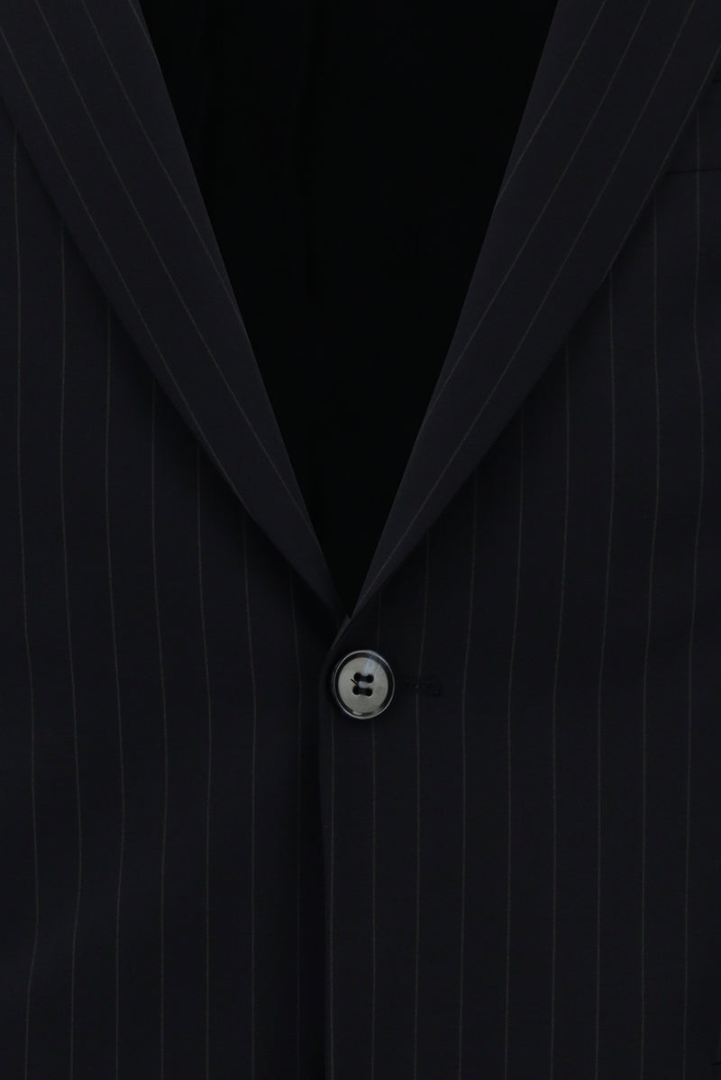 Siyah Lacivert Regular Fit Çantalı Flex Suit Yünlü Çizgili Klasik Takım Elbise