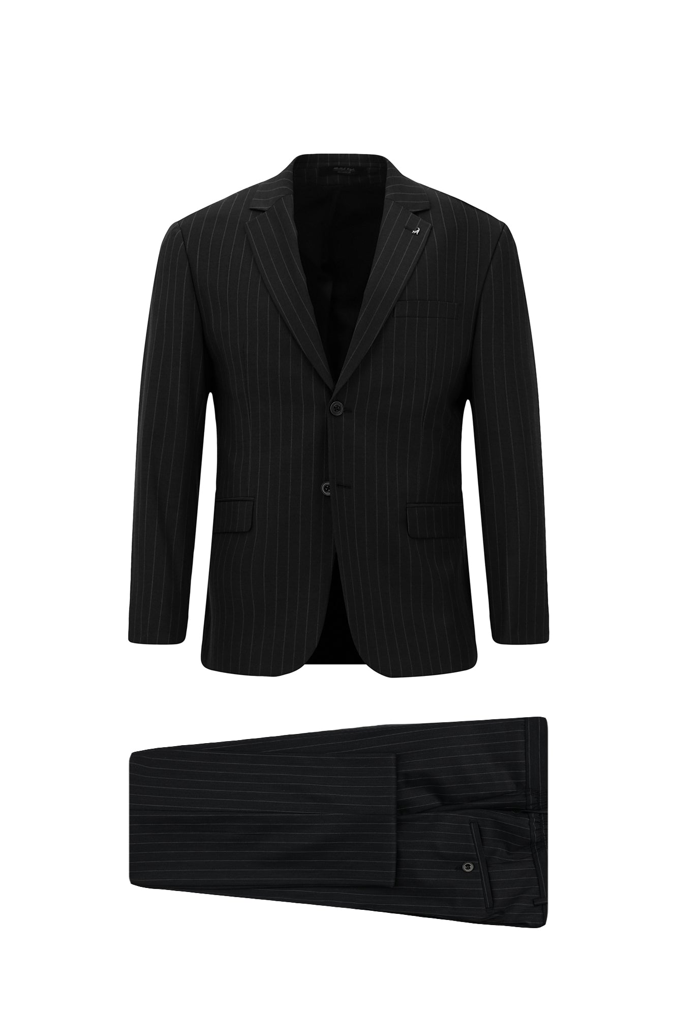 Koyu Antrasit 7 Drop Slim Fit Dar Kesim Yünlü Sivri Yaka Beli Lastikli Pileli Çizgili Klasik Takım Elbise