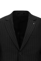 Koyu Antrasit 7 Drop Slim Fit Dar Kesim Yünlü Sivri Yaka Beli Lastikli Pileli Çizgili Klasik Takım Elbise