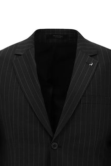 Koyu Antrasit 7 Drop Slim Fit Dar Kesim Yünlü Sivri Yaka Beli Lastikli Pileli Çizgili Klasik Takım Elbise