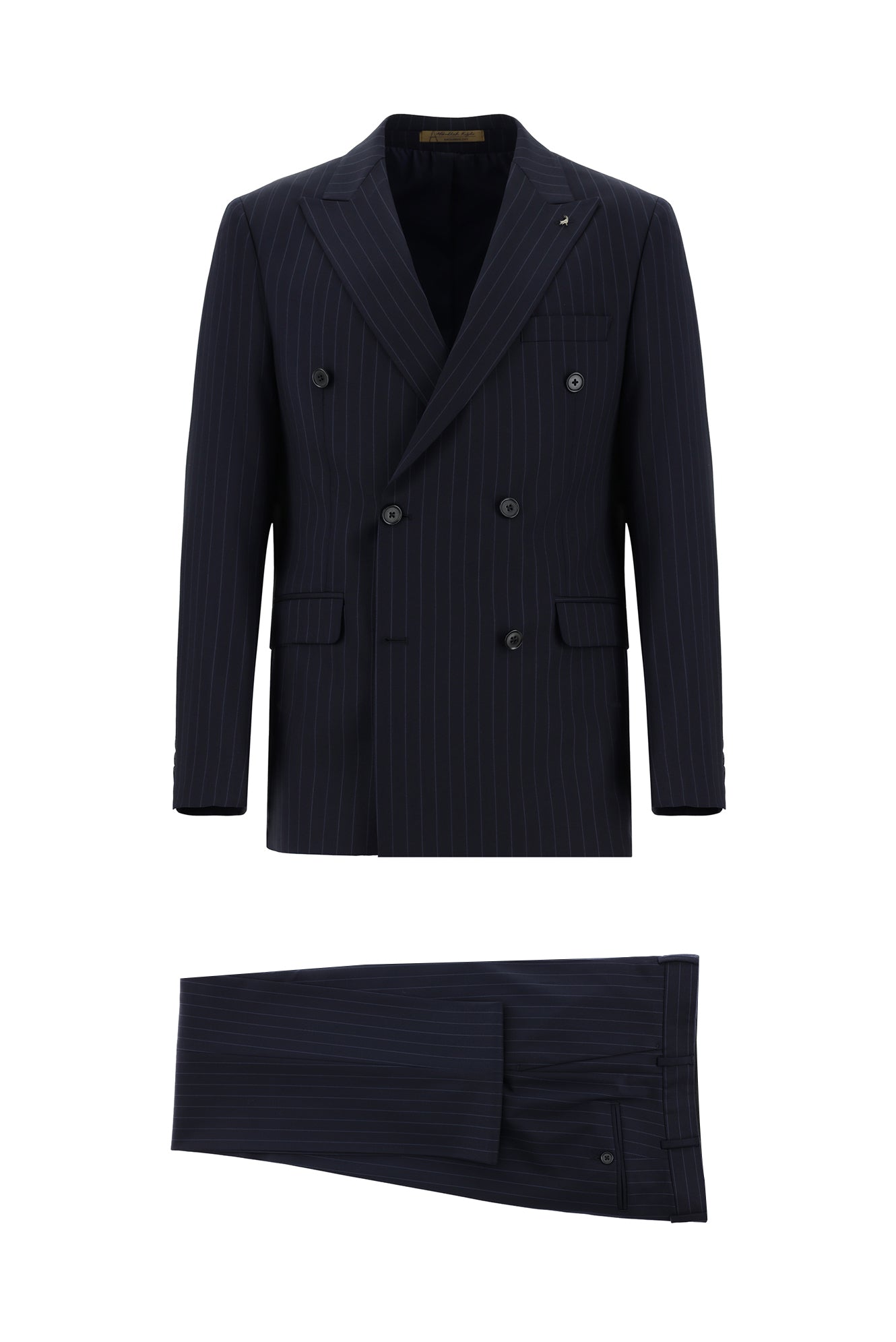 Koyu Lacivert Regular Fit Yünlü Kruvaze Çizgili Guabello Takım Elbise