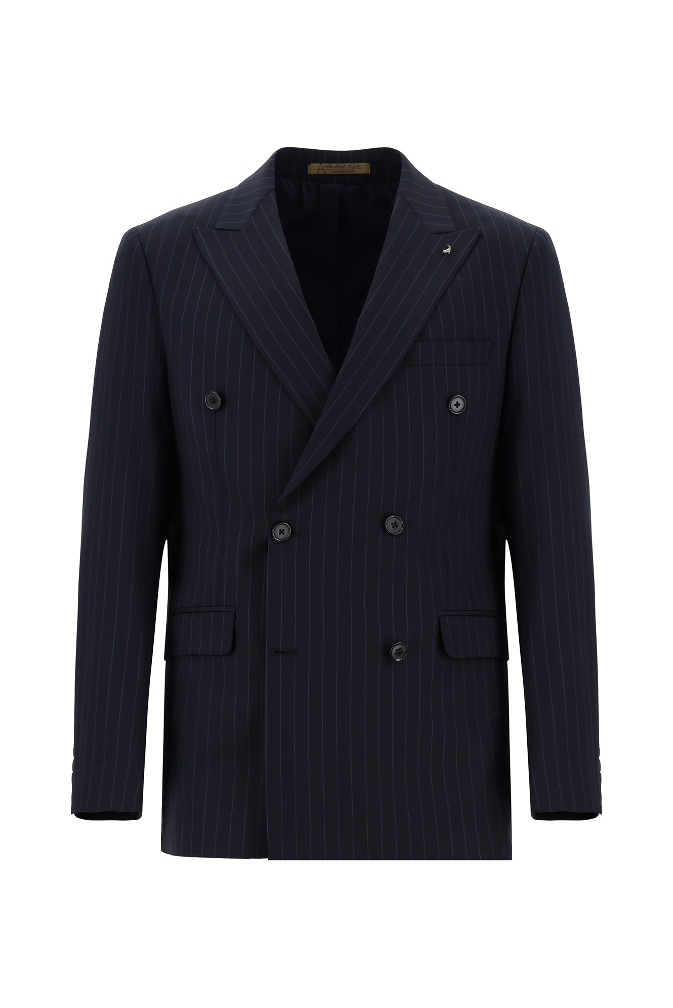 Koyu Lacivert Regular Fit Yünlü Kruvaze Çizgili Guabello Takım Elbise