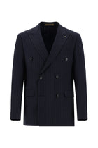 Koyu Lacivert Regular Fit Yünlü Kruvaze Çizgili Guabello Takım Elbise