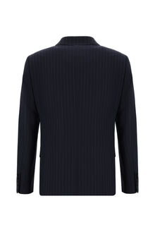 Koyu Lacivert Regular Fit Yünlü Kruvaze Çizgili Guabello Takım Elbise