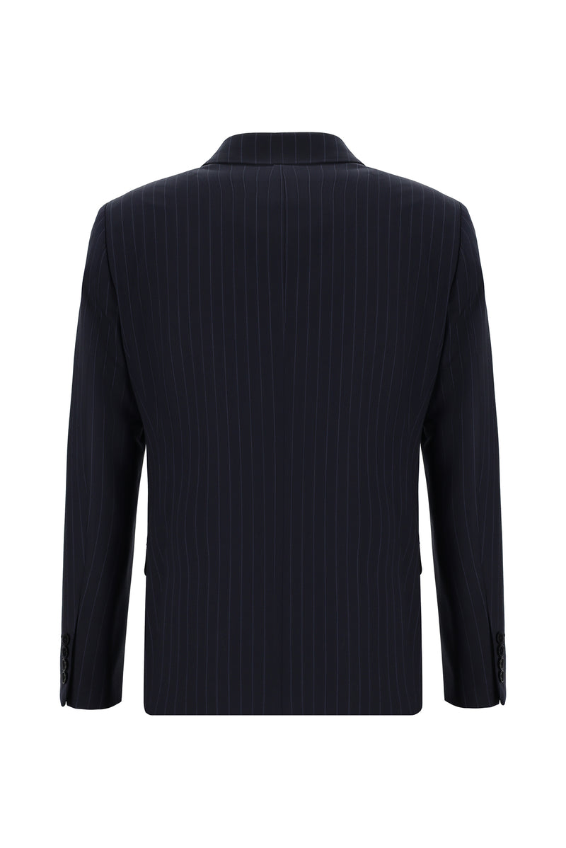 Koyu Lacivert Regular Fit Yünlü Kruvaze Çizgili Guabello Takım Elbise