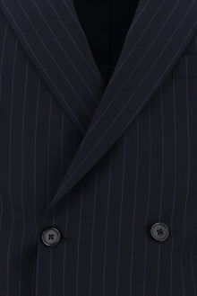 Koyu Lacivert Regular Fit Yünlü Kruvaze Çizgili Guabello Takım Elbise