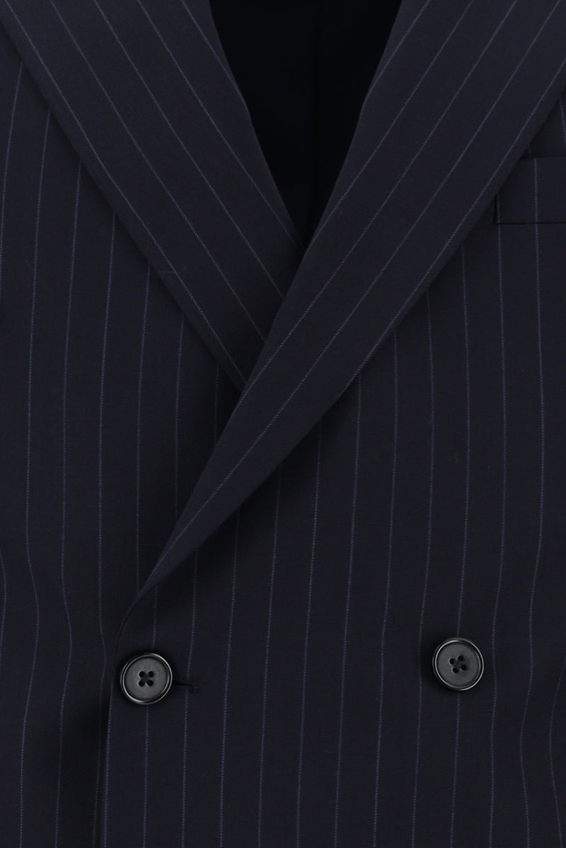 Koyu Lacivert Regular Fit Yünlü Kruvaze Çizgili Guabello Takım Elbise