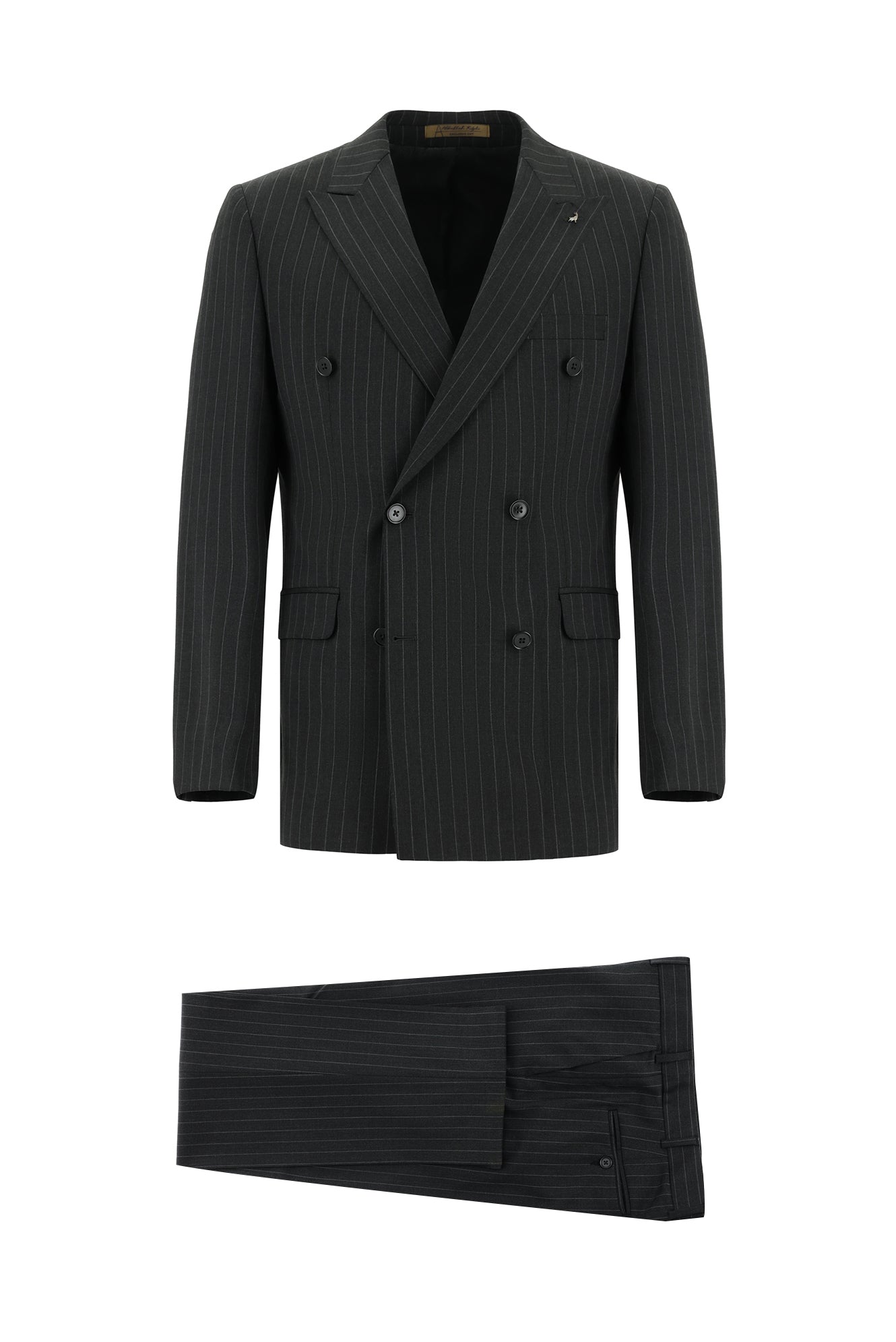 Koyu Antrasit Regular Fit Yünlü Kruvaze Çizgili Guabello Takım Elbise