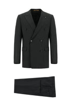 Koyu Antrasit Regular Fit Yünlü Kruvaze Çizgili Guabello Takım Elbise