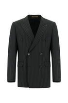 Koyu Antrasit Regular Fit Yünlü Kruvaze Çizgili Guabello Takım Elbise