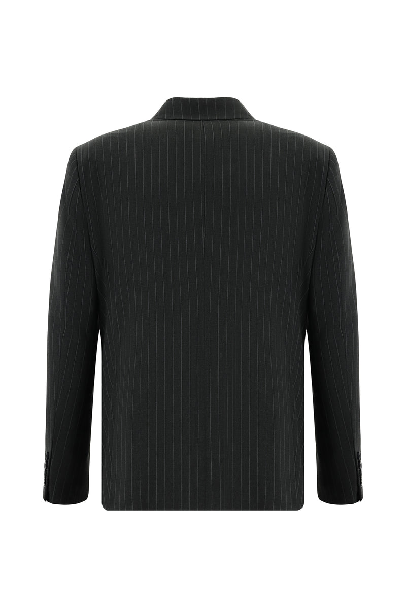 Koyu Antrasit Regular Fit Yünlü Kruvaze Çizgili Guabello Takım Elbise