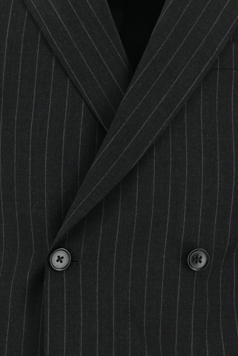 Koyu Antrasit Regular Fit Yünlü Kruvaze Çizgili Guabello Takım Elbise