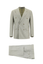 Açık Gri Regular Fit Çizgili Keten Kruvaze Takım Elbise