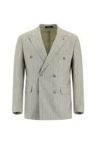 Açık Gri Regular Fit Çizgili Keten Kruvaze Takım Elbise