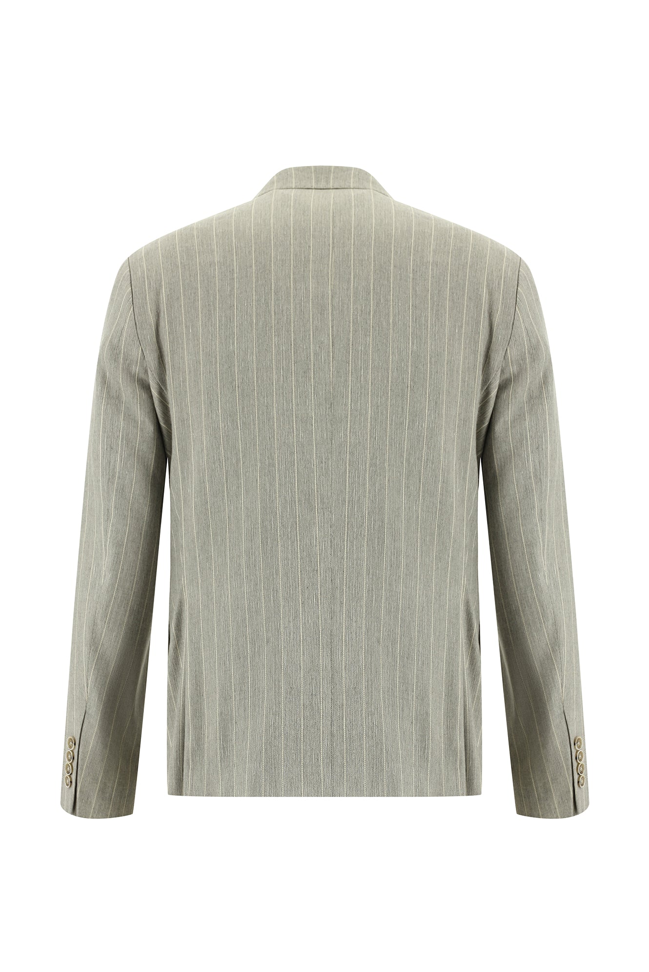 Açık Gri Slim Fit Dar Kesim Çizgili Keten Kruvaze Takım Elbise